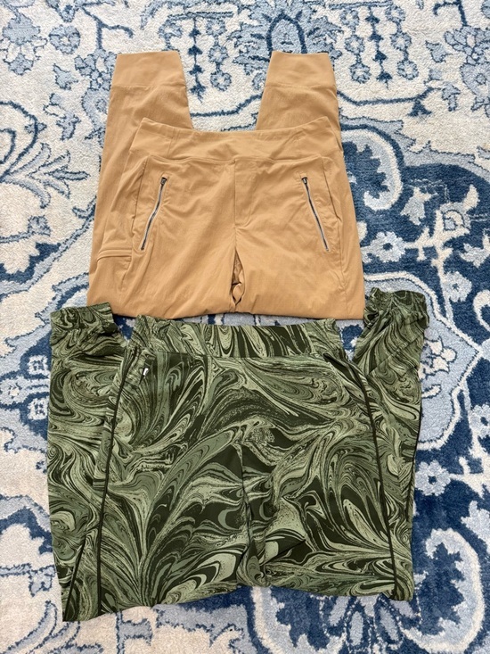 Athleta Pants - ATHLETA lot of TWO athletic joggers pants Brooklyn green swirl and tan pull on 4
